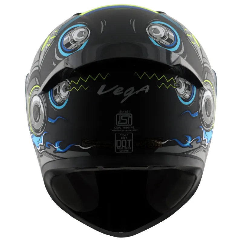 VEGA Bolt Superhero Dull Black Neon Yellow Full Face Helmet