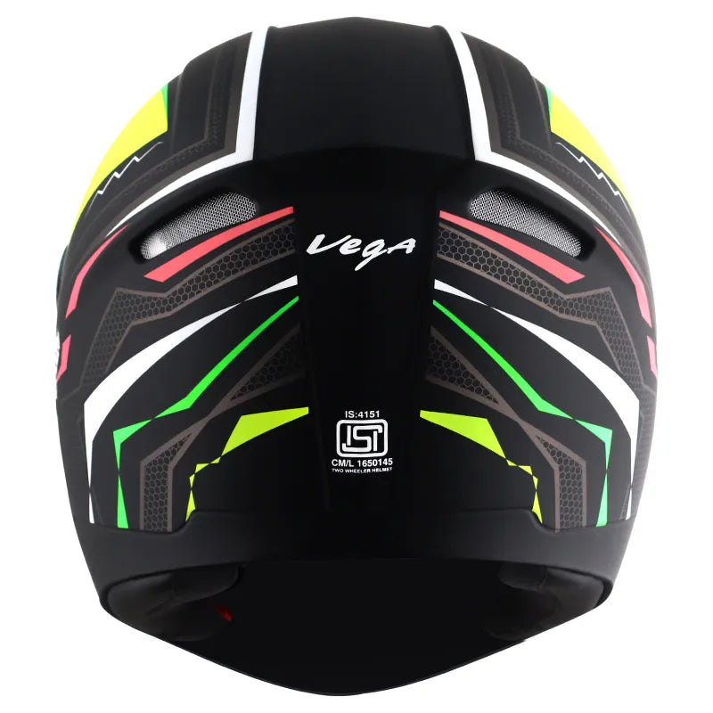 VEGA Breeze Dx Scooby Dull Black Neon Yellow Full Face Helmet