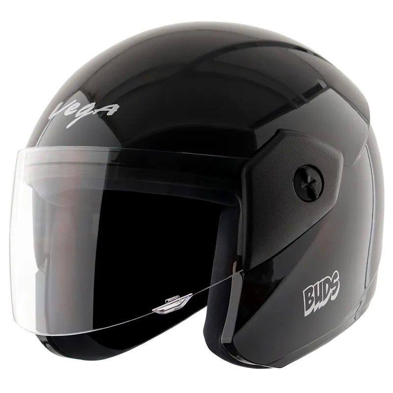 VEGA Buds Dx Without Peak Black Half Face Helmet