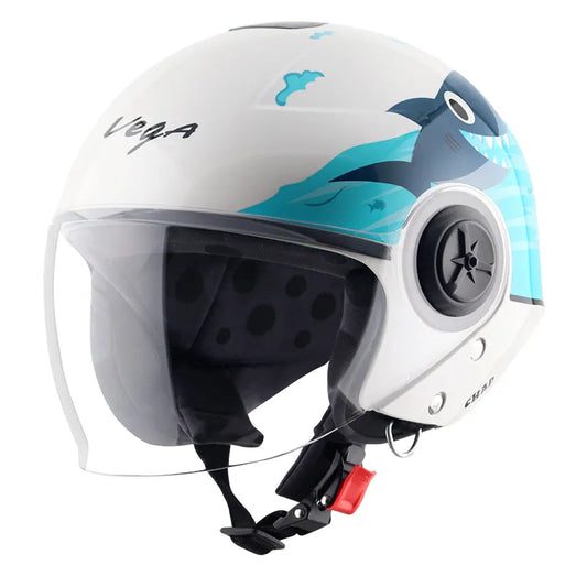 VEGA Chap Dx Shark White Blue Half Face Helmet