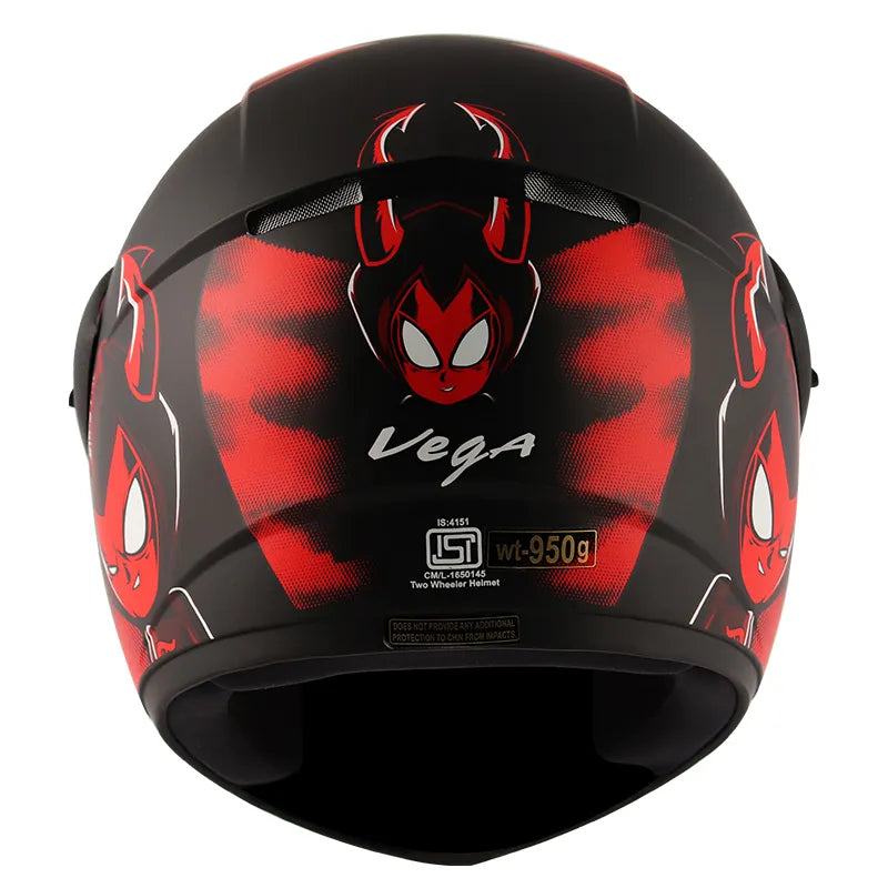 VEGA Cliff Devil Dull Black Red Full Face Helmet