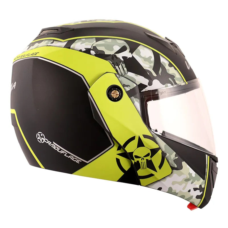 VEGA Crux Dx Camouflage Dull Black Neon Yellow Flip Up Helmet