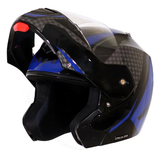 VEGA Crux Dx Dual Visor Checks Black Blue Flip Up Helmet