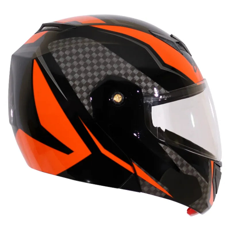 VEGA Crux Dx Dual Visor Checks Black Orange Flip Up Helmet