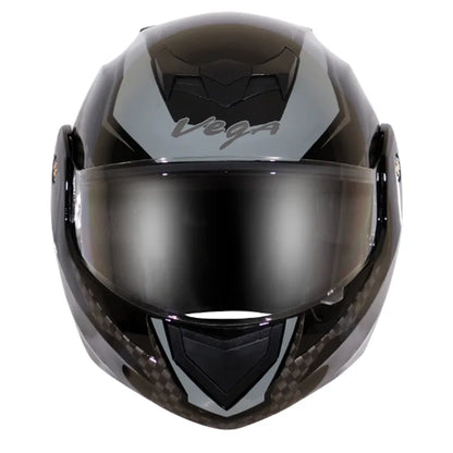 VEGA Crux Dx Dual Visor Checks Black Silver Flip Up Helmet