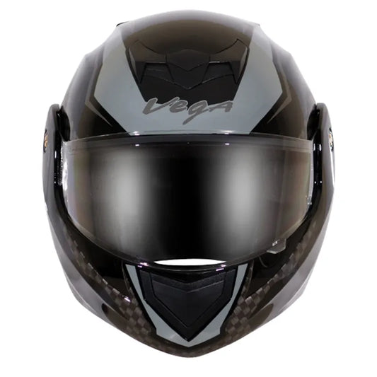 VEGA Crux Dx Dual Visor Checks Black Silver Flip Up Helmet