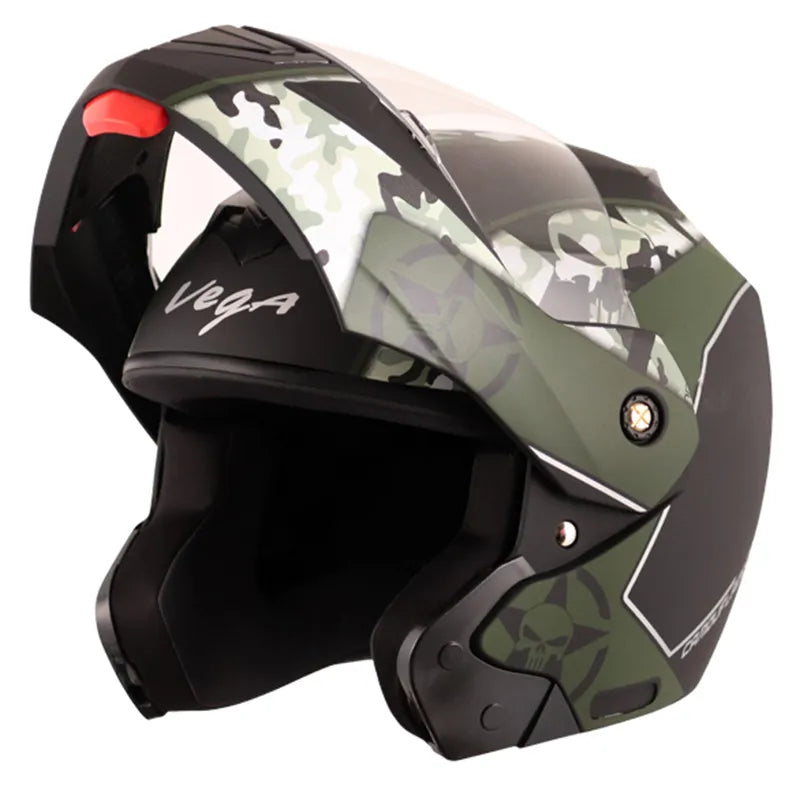 VEGA Crux Dx Camo Dull Black Battle Green Flip Up Helmet