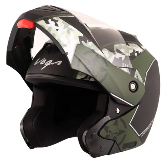 VEGA Crux Dx Camo Dull Black Battle Green Flip Up Helmet