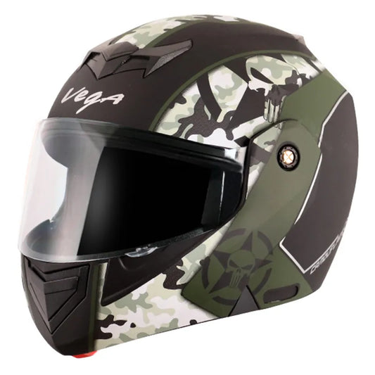 VEGA Crux Dx Camo Dull Black Battle Green Flip Up Helmet