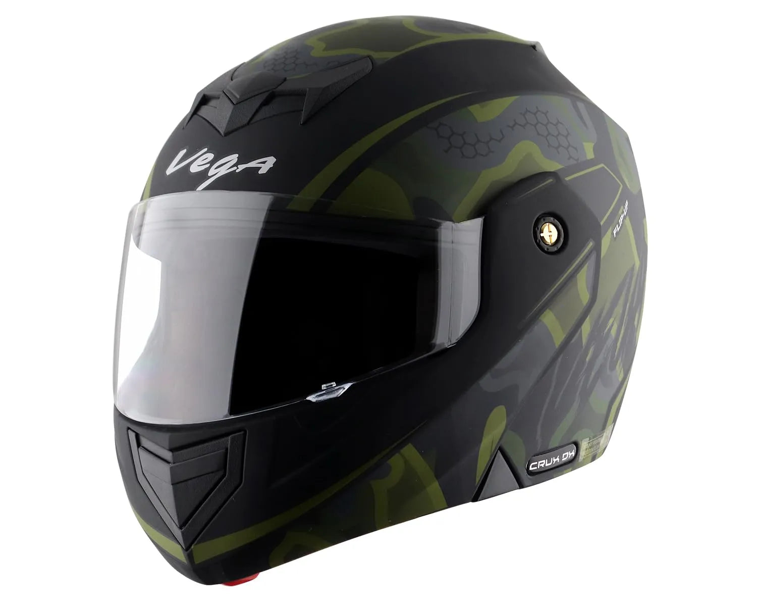 VEGA Crux Dx Fighter Black Battle Green Flip Up Helmet