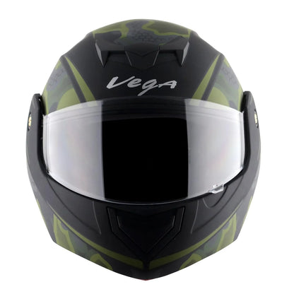 VEGA Crux Dx Fighter Dull Black Battle Green Flip Up Helmet
