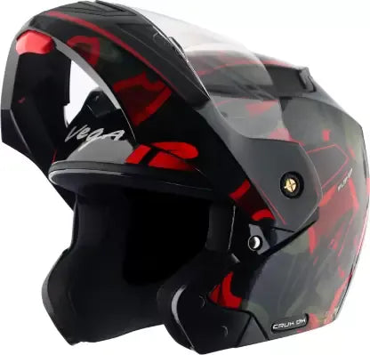 VEGA Crux Dx Fighter Dull Black Red Flip Up Helmet
