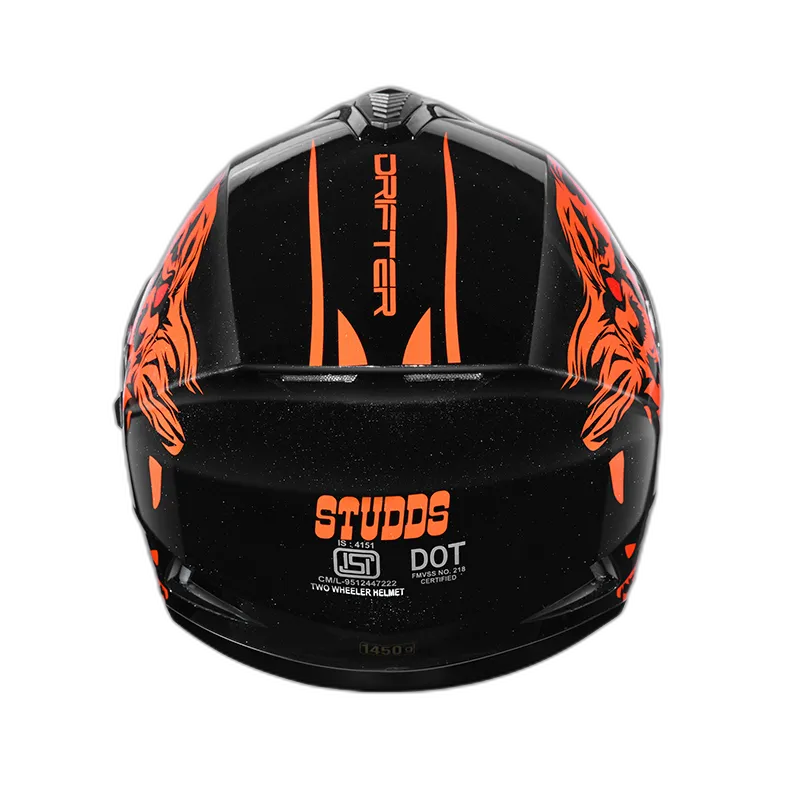 STUDDS Drifter D2 Black N10 Orange Full Face Helmet