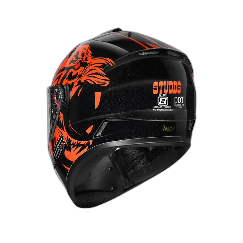 STUDDS Drifter D2 Black N10 Orange Full Face Helmet