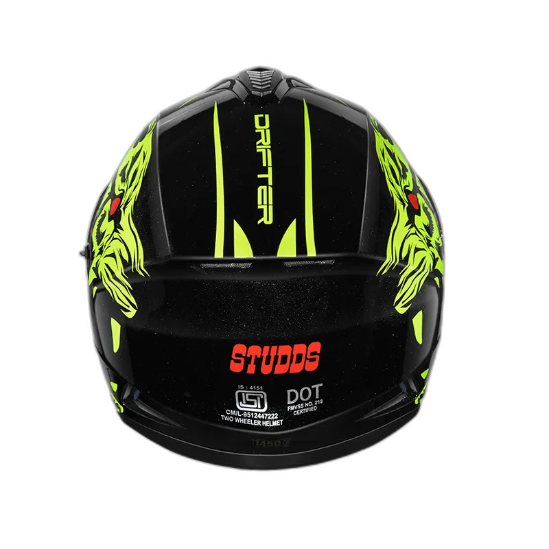 STUDDS Drifter D2 Black N5 Neon Yellow Full Face Helmet