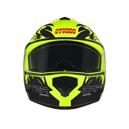 STUDDS Drifter D2 Matt Neon Yellow N9 Black Full Face Helmet