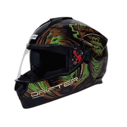 STUDDS Drifter D3 Black N3 Green Full Face Helmet