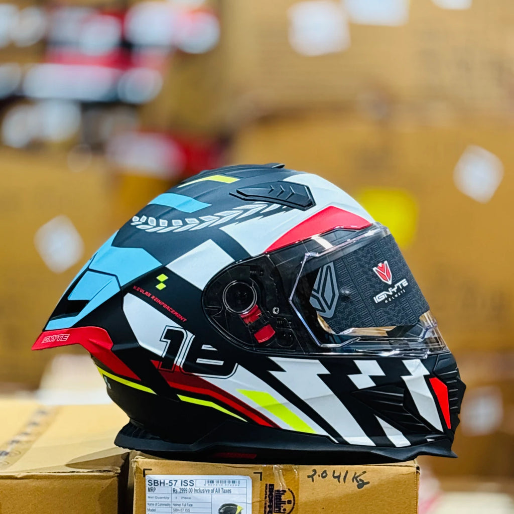 Ignyte Ign 16 Steady Black White Blue Full Face Helmet