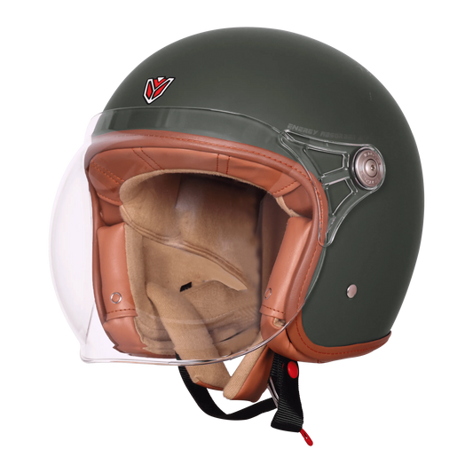 Ignyte Ign 58 Matt Battle Green Light Orange Half Face Helmet