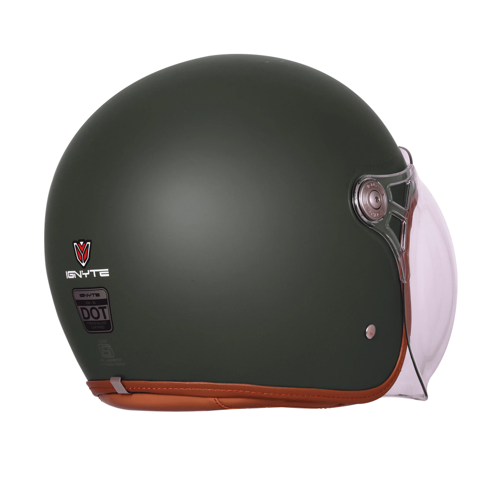 Ignyte Ign 58 Matt Battle Green Light Orange Half Face Helmet