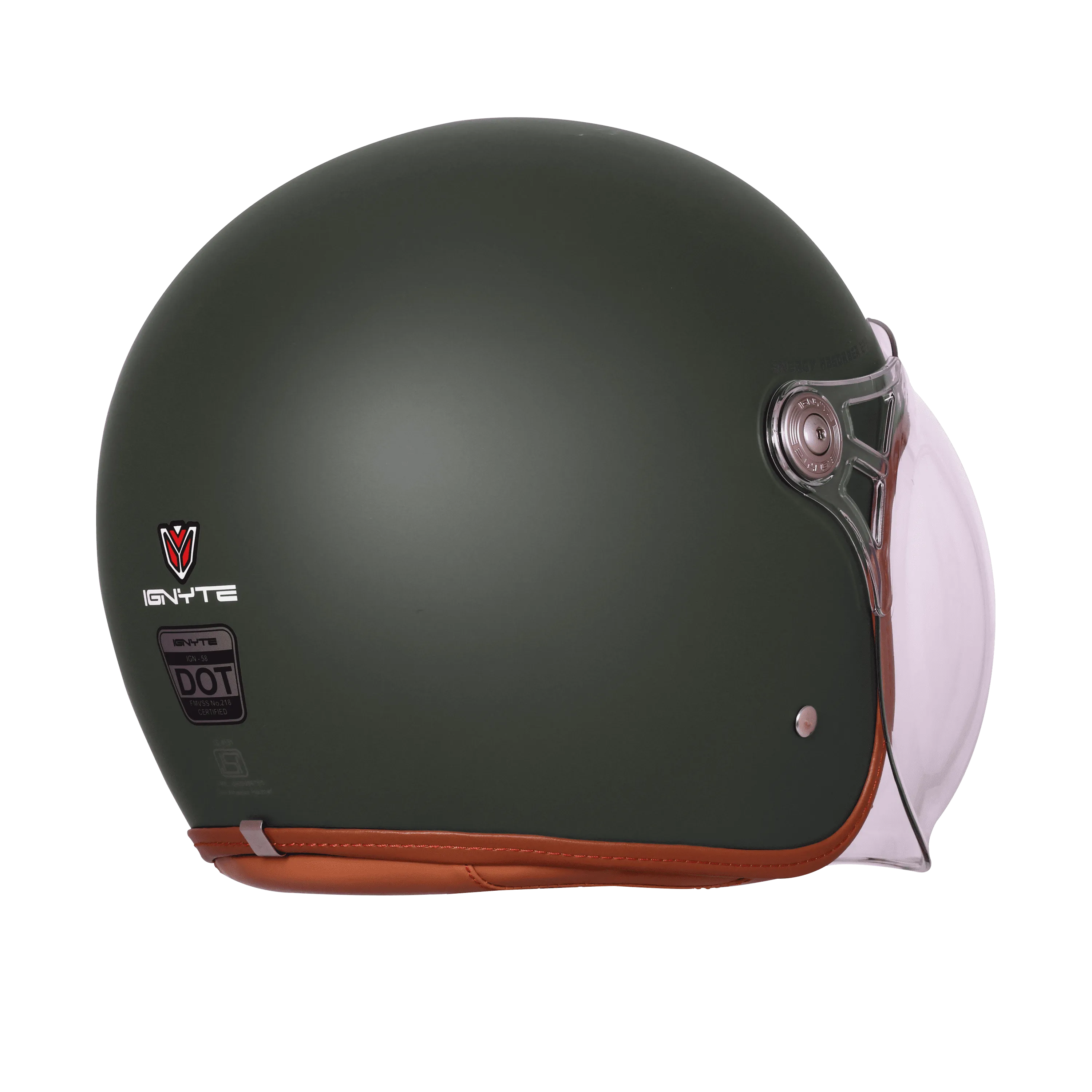 Ignyte Ign 58 Matt Battle Green Light Orange Half Face Helmet