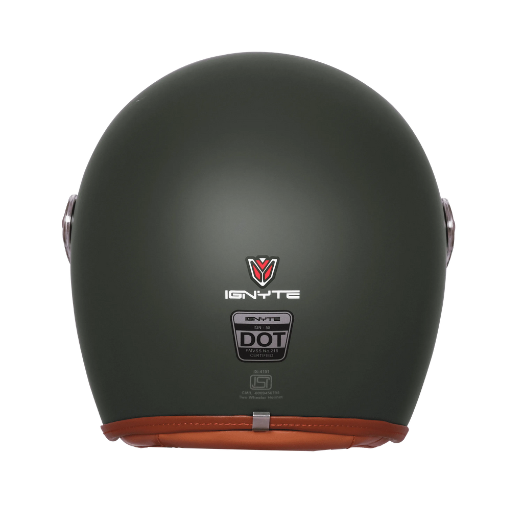 Ignyte Ign 58 Matt Battle Green Light Orange Half Face Helmet