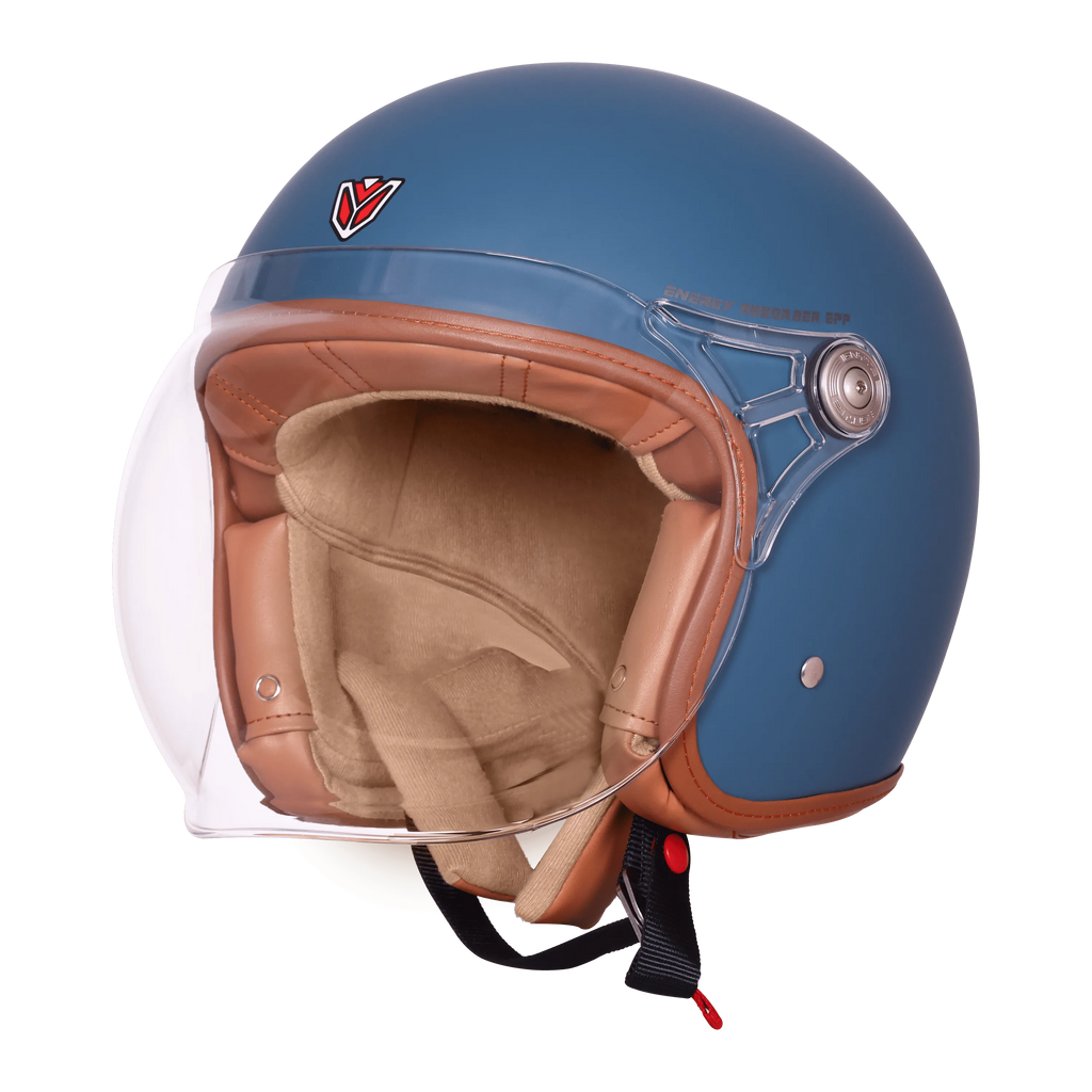 Ignyte Ign 58 Matt Squadron Blue Light Orange Half Face Helmet