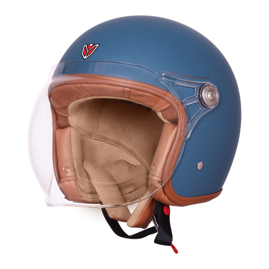 Ignyte Ign 58 Matt Squadron Blue Light Orange Half Face Helmet