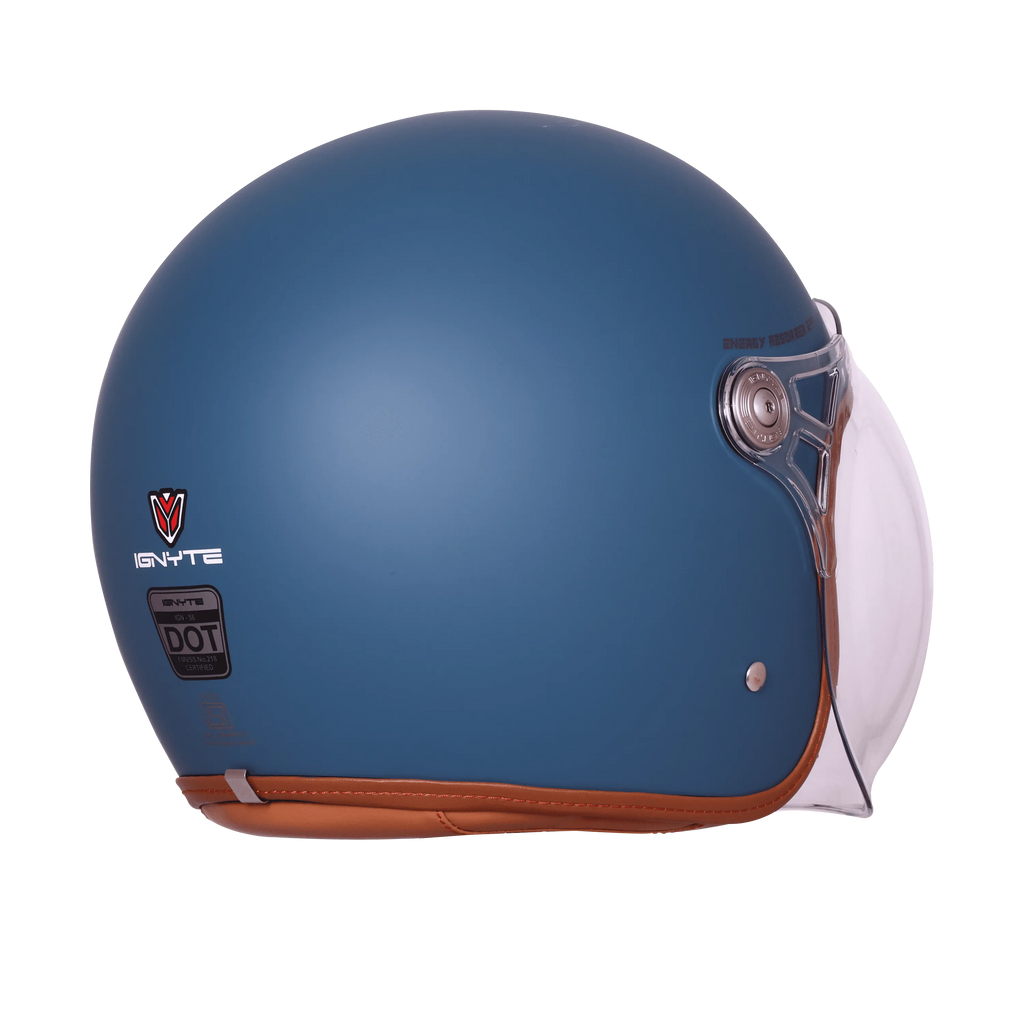 Ignyte Ign 58 Matt Squadron Blue Light Orange Half Face Helmet