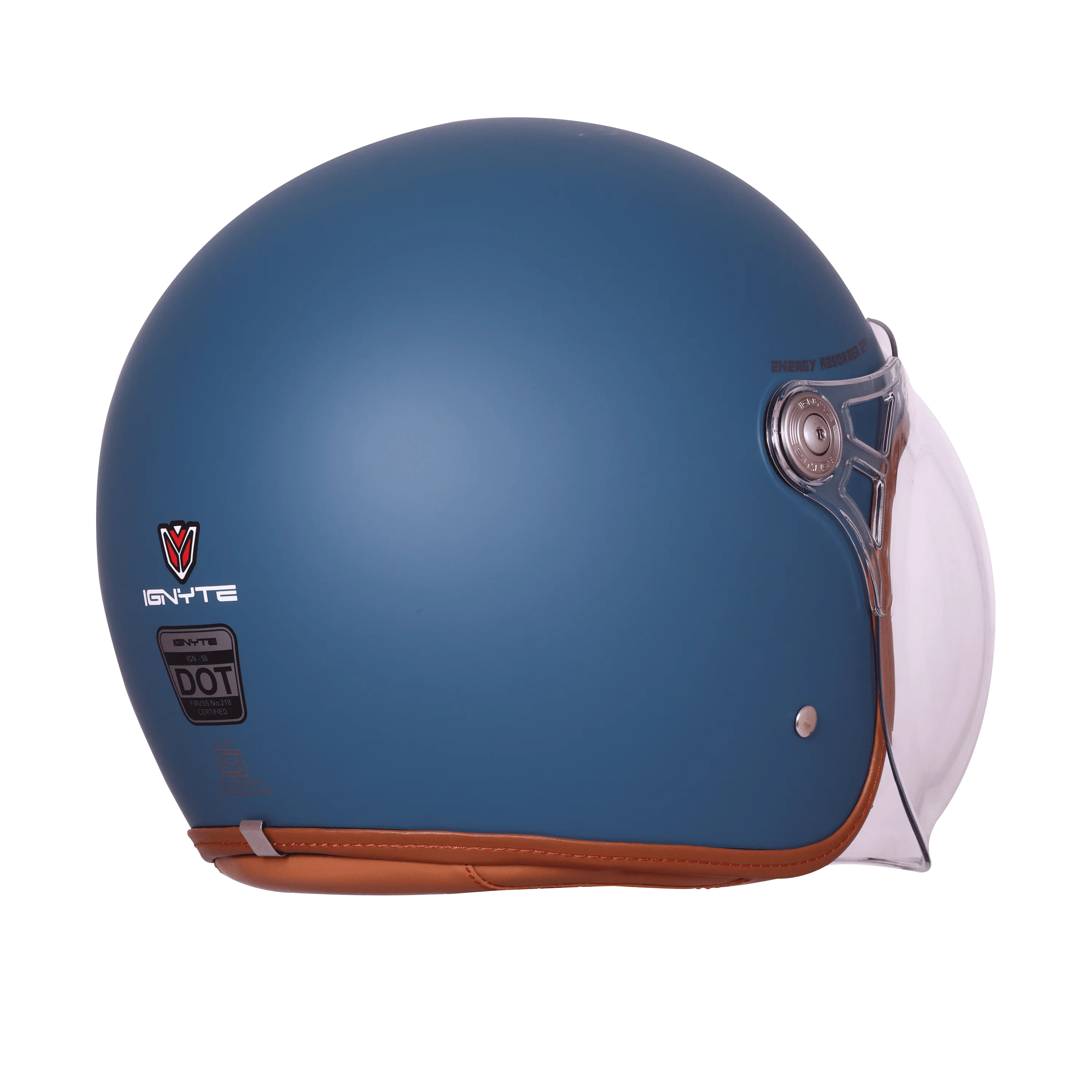 Ignyte Ign 58 Matt Squadron Blue Light Orange Half Face Helmet