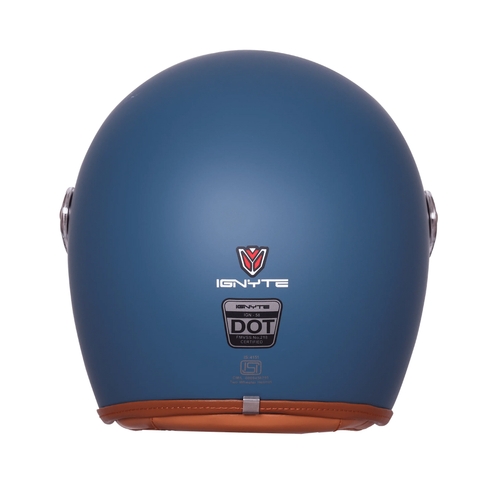Ignyte Ign 58 Matt Squadron Blue Light Orange Half Face Helmet