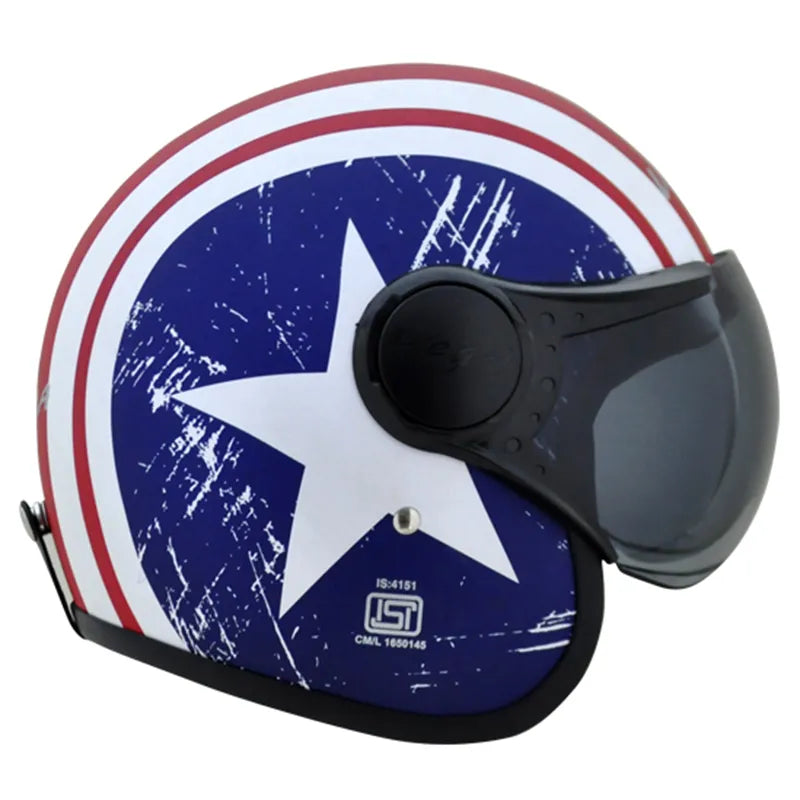 VEGA Jet Captain Red Metallic Blue Half Face Helmet