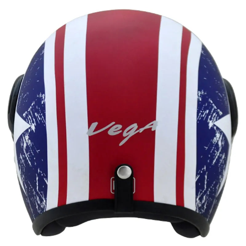 VEGA Jet Captain Red Metallic Blue Half Face Helmet