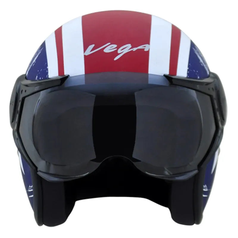 VEGA Jet Captain Red Metallic Blue Half Face Helmet