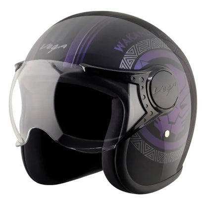 VEGA Jet Dx Marvel Black Panther Purple Half Face Helmet