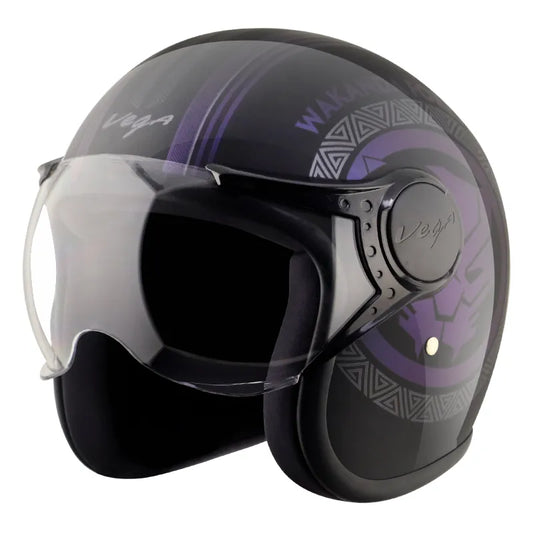 VEGA Jet Dx Marvel Black Panther Purple Half Face Helmet