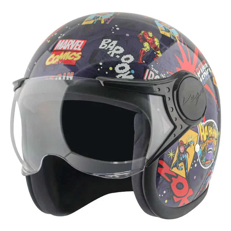 VEGA Jet Dx Marvel Comics Blue Red Half Face Helmet