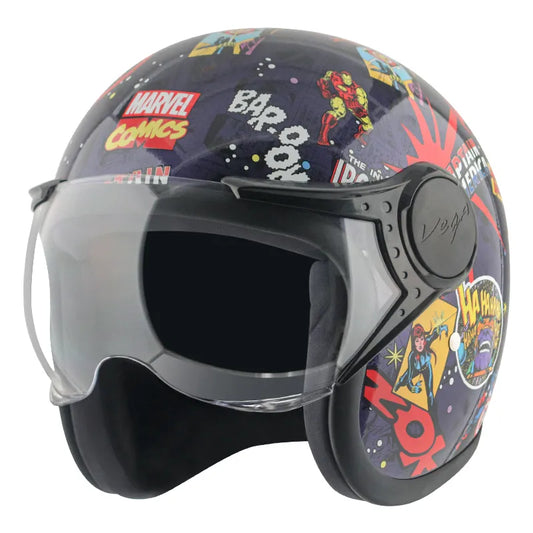 VEGA Jet Dx Marvel Comics Blue Red Half Face Helmet