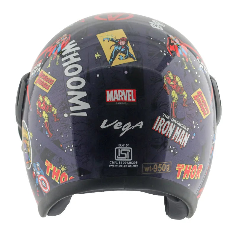 VEGA Jet Dx Marvel Comics Blue Red Half Face Helmet