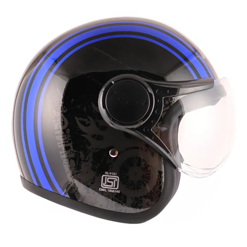 VEGA Jet Old School Black Blue Half Face Helmet