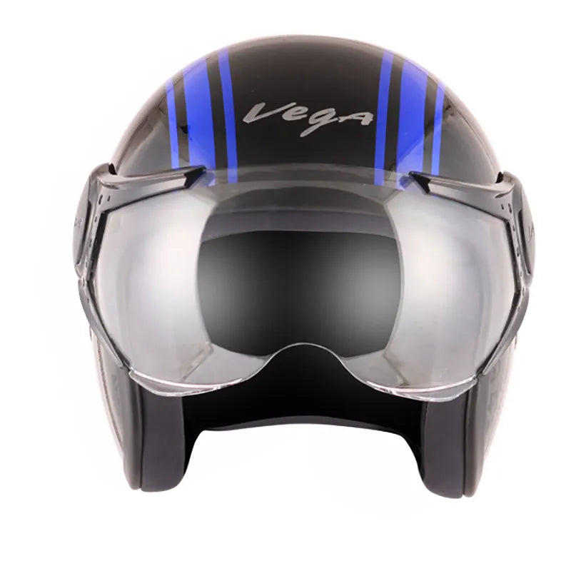 VEGA Jet Old School Black Blue Half Face Helmet