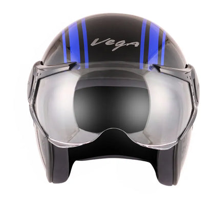 VEGA Jet Old School Black Blue Half Face Helmet