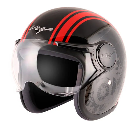 VEGA Jet Old School Black Red Half Face Helmet