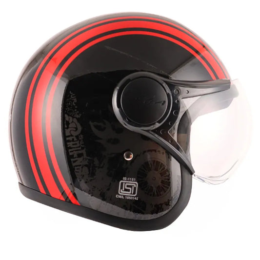 VEGA Jet Old School Black Red Half Face Helmet