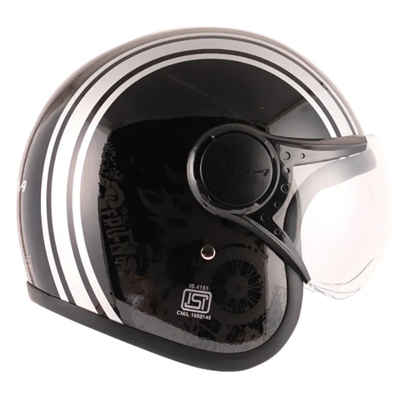 VEGA Jet Old School Black Silver Half Face Helmet
