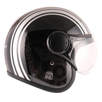 VEGA Jet Old School Black Silver Half Face Helmet