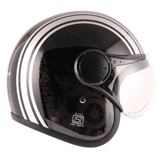 VEGA Jet Old School Black Silver Half Face Helmet