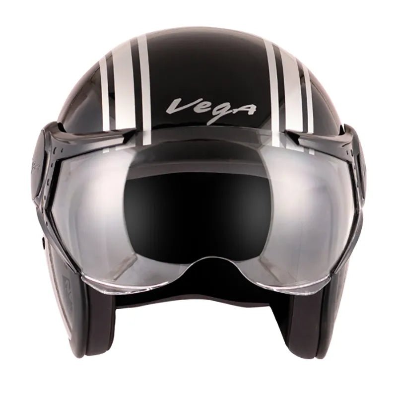 VEGA Jet Old School Black Silver Half Face Helmet
