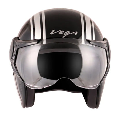 VEGA Jet Old School Black Silver Half Face Helmet