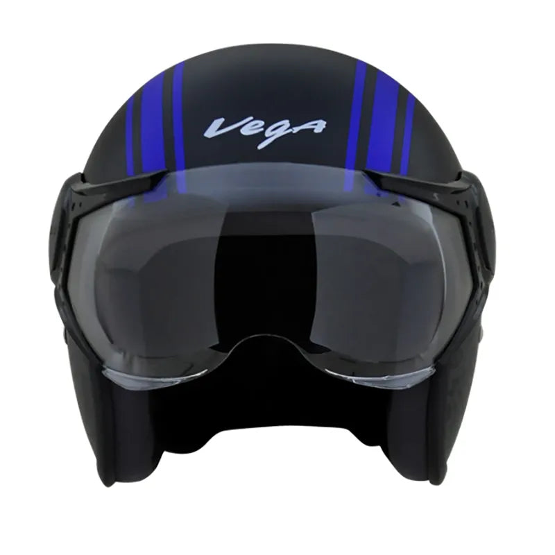 VEGA Jet Old School Dull Black Blue Half Face Helmet